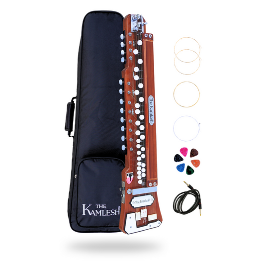 THE KAMLESH® Bulbul Tarang with Padded Bag- 29 Keys & 14 String Instrument | TKB29 - Natural Brown