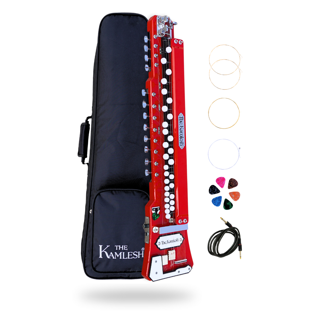 THE KAMLESH® Bulbul Tarang with Padded Bag- 29 Keys & 14 String Instrument | TKB29 - Ruby Red