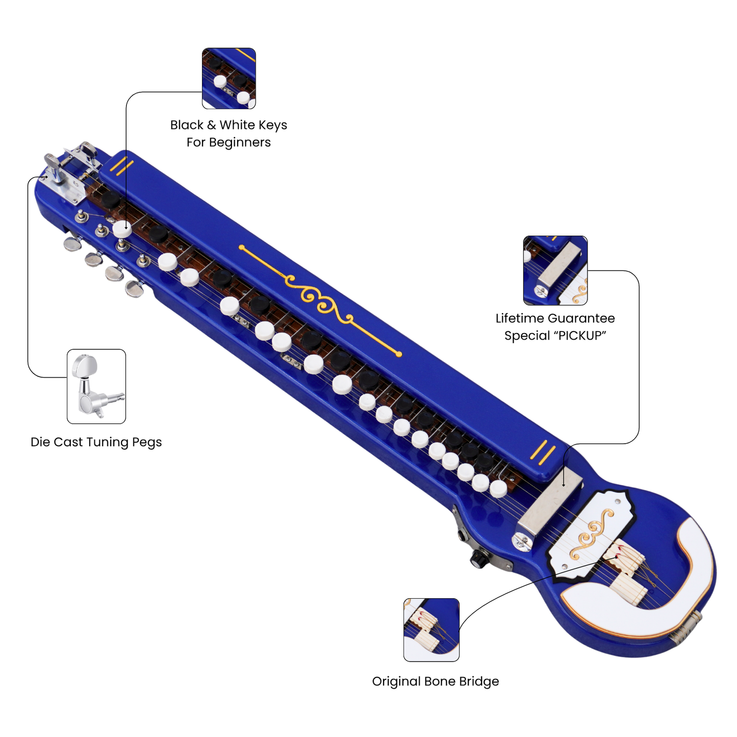 THE KAMLESH® TKB-6 Banjo (Bulbul Tarang) with Padded Bag | Royal Blue