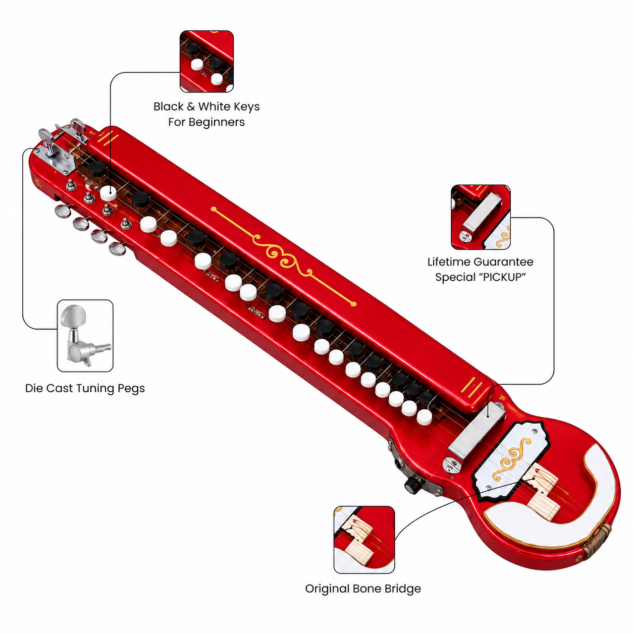 THE KAMLESH® TKB-6 Banjo (Bulbul Tarang) with Padded Bag | Ruby Red