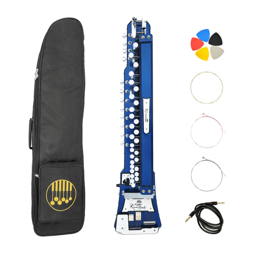 The Kamlesh® Bulbul Tarang (Indian Banjo) with Padded Carry Bag & Accessories - 29 Keys, 14 Strings, Royal Blue