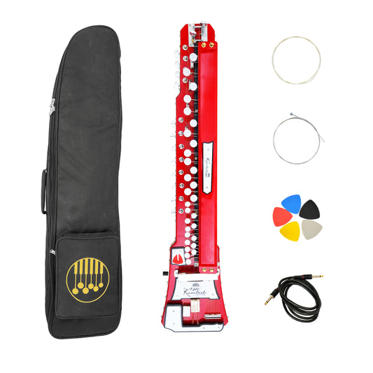 The Kamlesh® Bulbul Tarang (Indian Banjo) with Padded Carry Bag & Accessories - 29 Keys, 14 Strings, Ruby Red